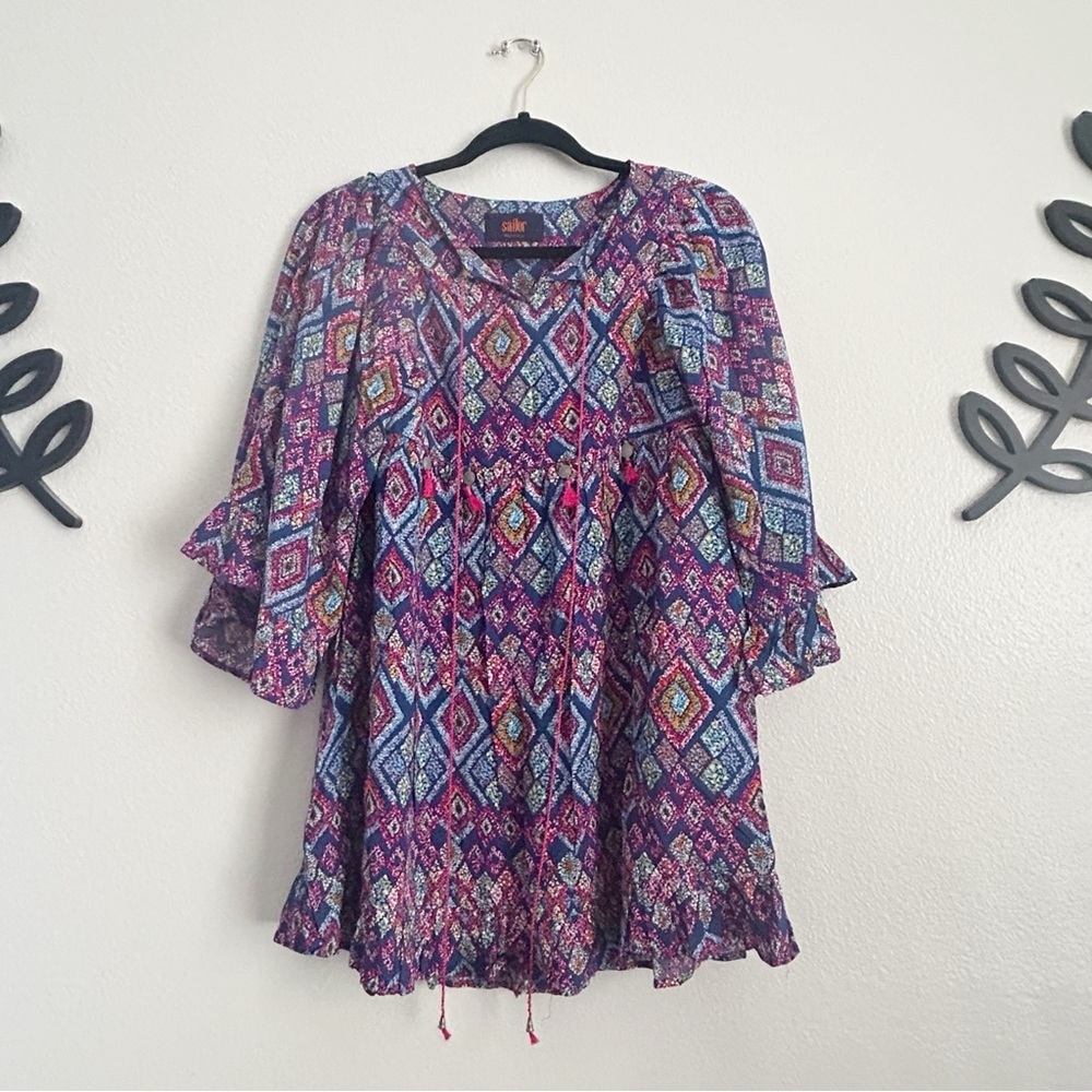 Sailor Colorful Geometric Patterned Blouse